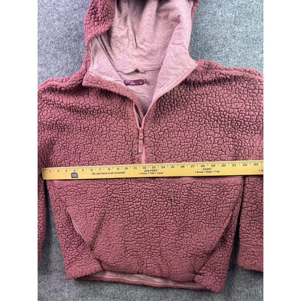 prAna Sherpa Fleece Pullover Hoodie Womens Size M Pink Half Zip Kangaroo Pocket - Picture 3 of 8